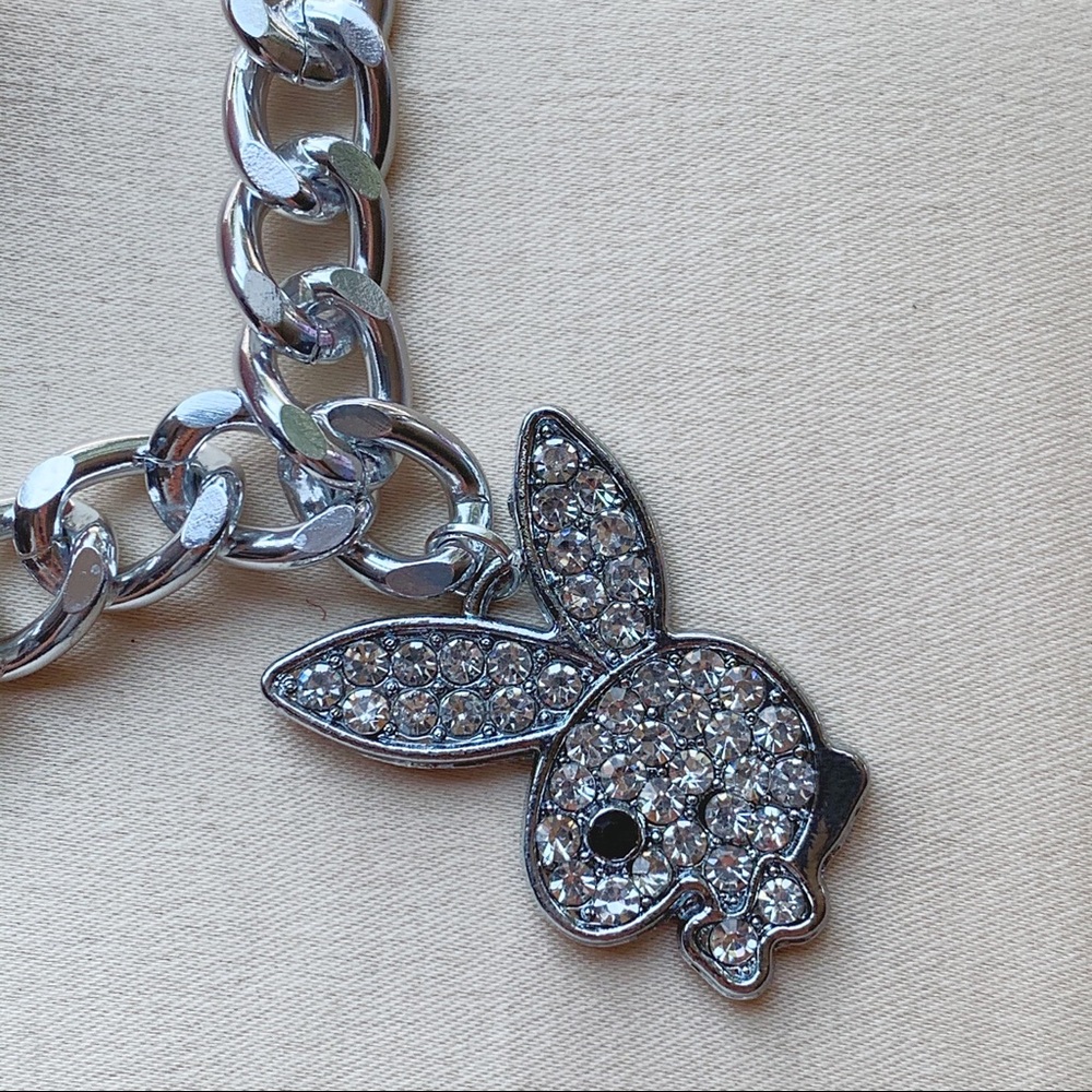 Rhinestone Playboy Curb Chain Necklace